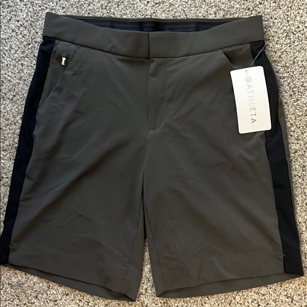 Athleta Tribeca Bermuda Shorts Green & Blk Stripe